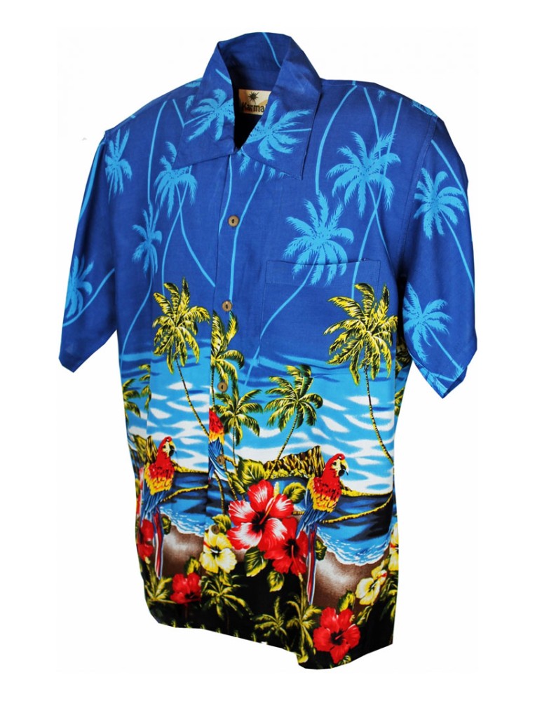 Camisa Hawaiana Azul Loro, marca Karmakula