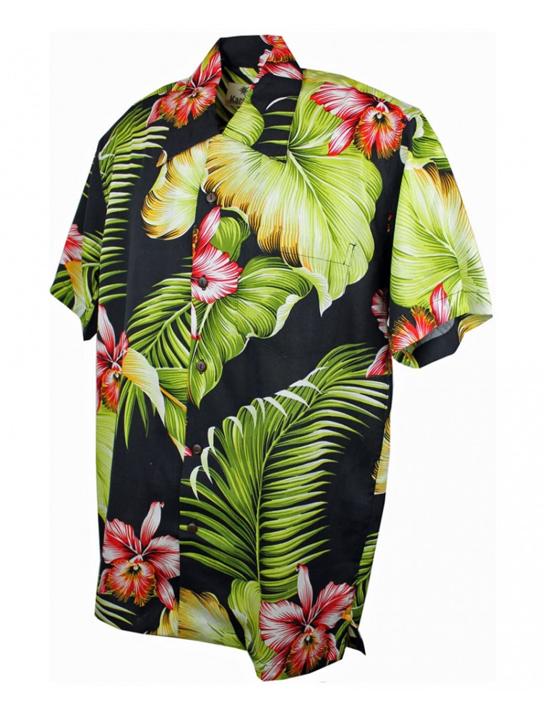 Camisa Hawaiana Negra Manoa, marca Karmakula